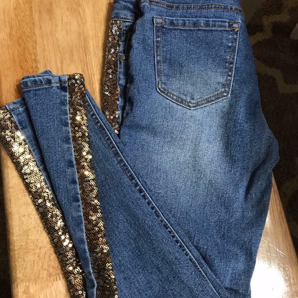 3/$12 Total Girl gold side sequin jeans size 12